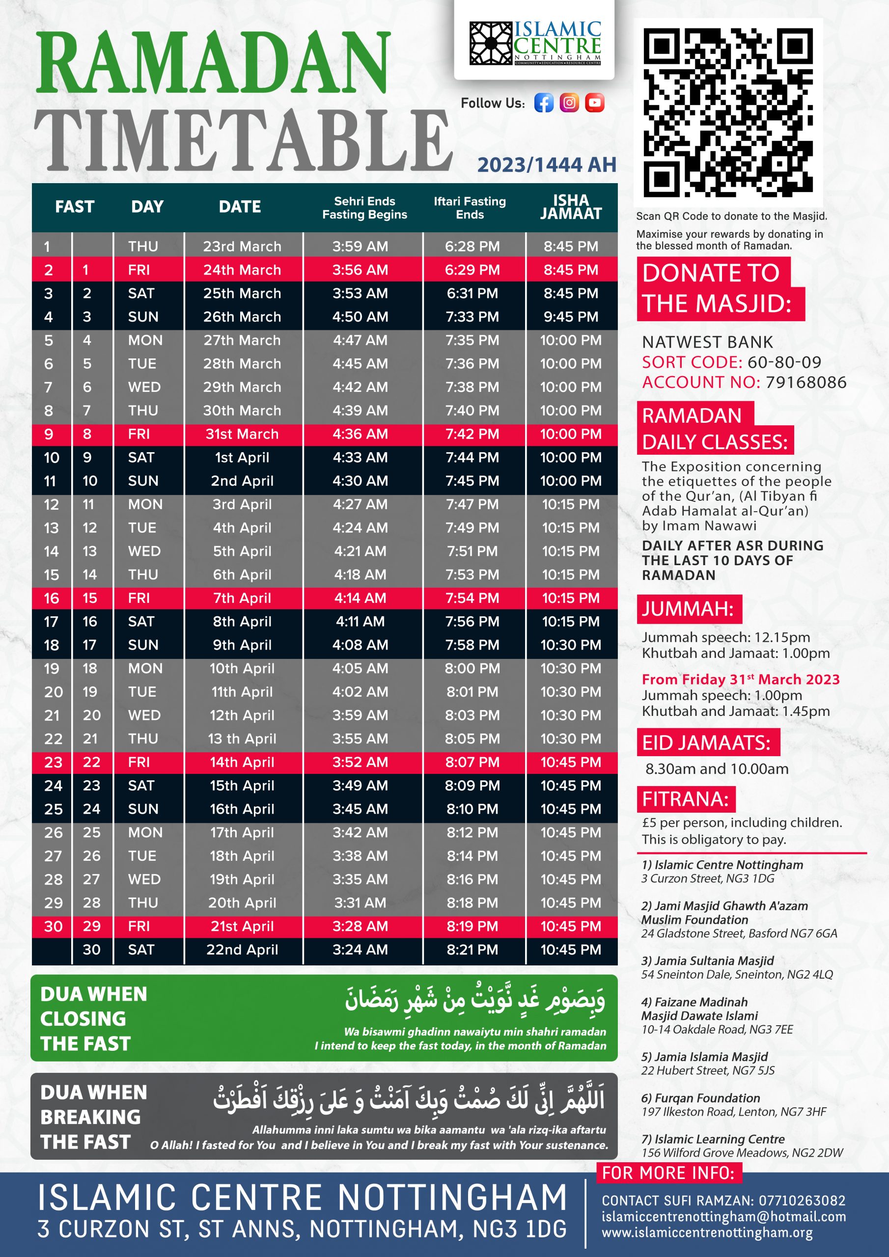 Icn Ramadan Timetable 2023 Islamic Centre Nottingham